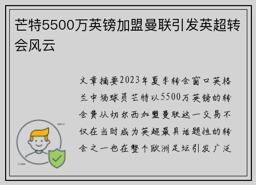 芒特5500万英镑加盟曼联引发英超转会风云 芒特5500万英镑加盟曼联引发英超转会风云